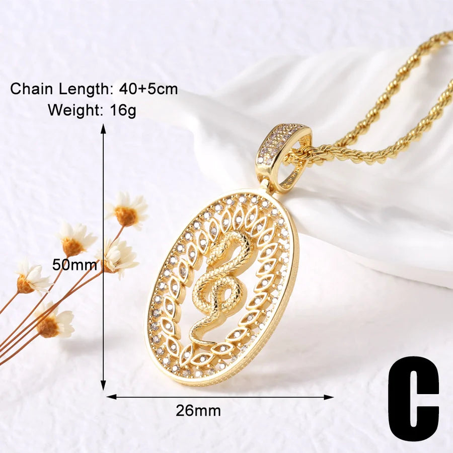 Jewelry Modern Style Simple Style Cross Eye Snake 201 Stainless Steel Copper Agate Zircon 18K Gold Plated Hollow Out Inlay Pendant Necklace