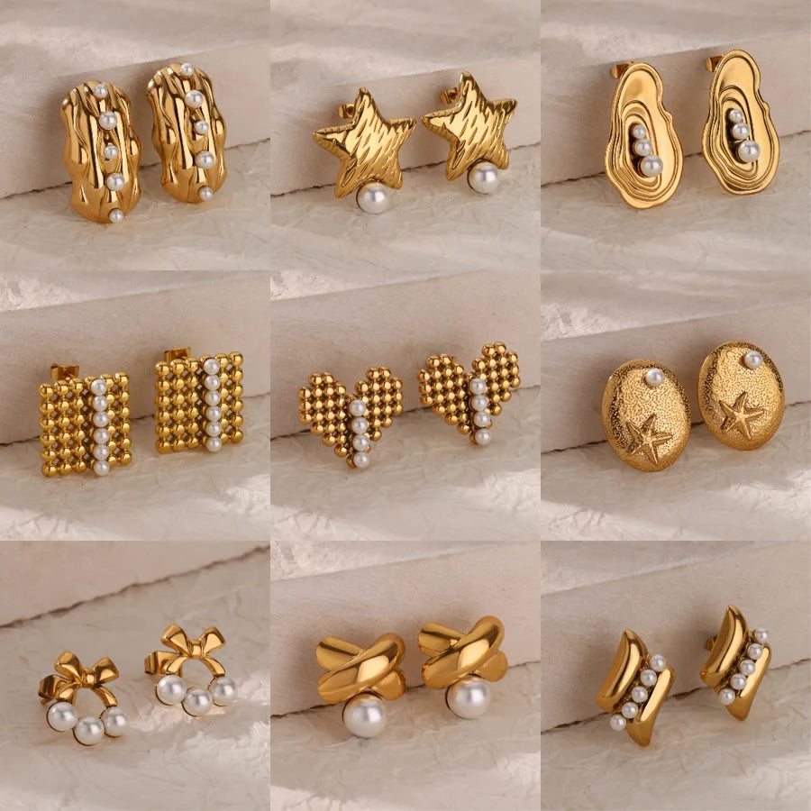 1 Pair IG Style Simple Style Geometric Copper Imitation Pearl 18K Gold Plated Ear Studs