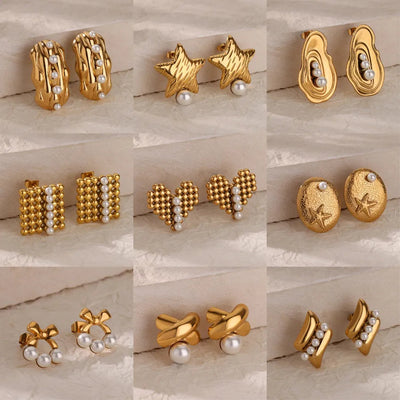 1 Pair IG Style Simple Style Geometric Copper Imitation Pearl 18K Gold Plated Ear Studs