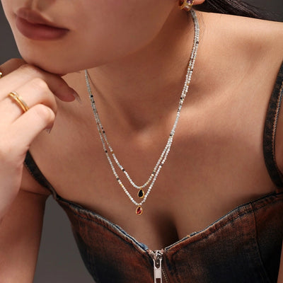 Elegant Vacation Water Droplets 304 Stainless Steel natural stone Zircon Beaded Chain Pendant Necklace In Bulk