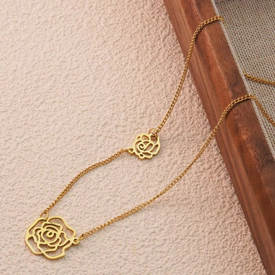 Jewelry Sweet Classic Style Flower 304 Stainless Steel 18K Gold Plated Plating Pendant Necklace