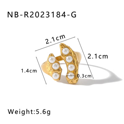 Jewelry IG Style Simple Style Pea 304 Stainless Steel Artificial Pearls 18K Gold Plated Inlay Open Rings