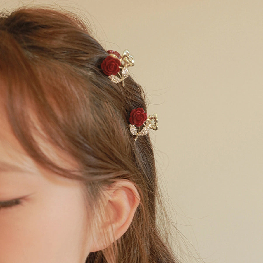 women's lady rose alloy inlay rhinestones hair clip