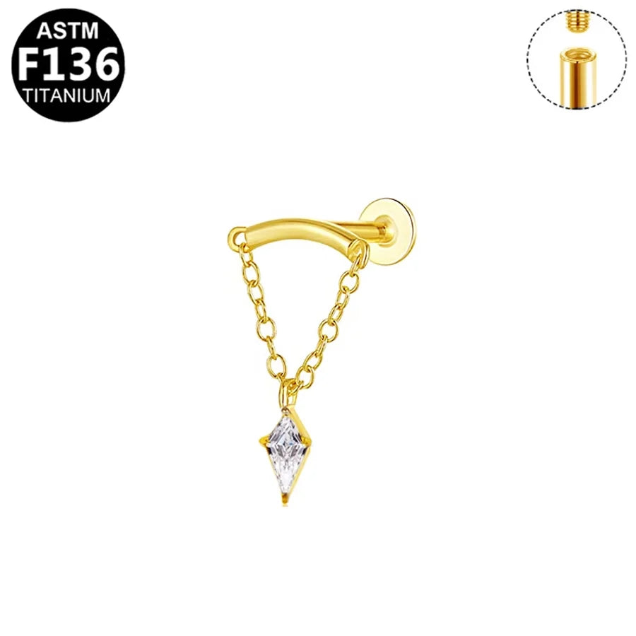 1 Piece Lip Rings Elegant Simple Style Artistic Geometric Pure Titanium Titanium Alloy Zircon 14K Gold Plated Silver Plated Lip Rings Ear Cartilage Rings & Studs