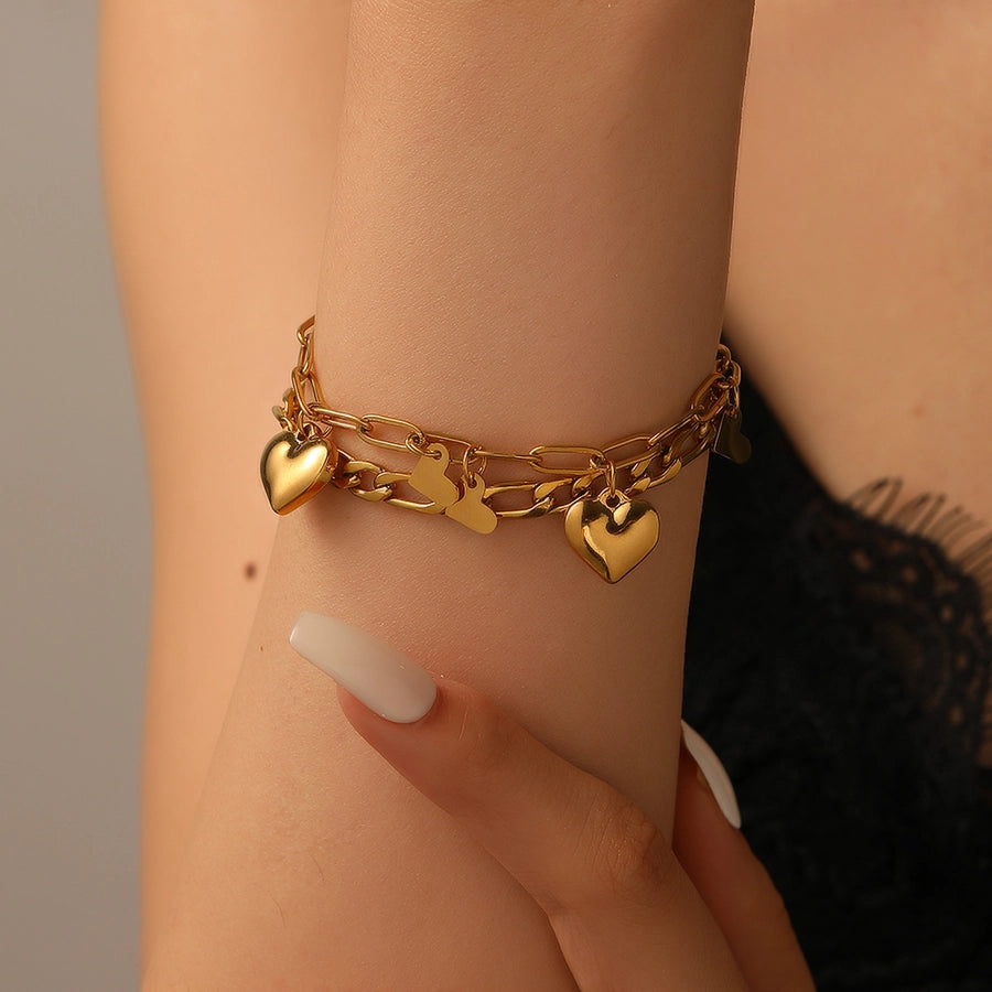 Elegant Heart Shape Titanium Steel 18K Gold Plated Paperclip Chain cable chain Bracelets In Bulk