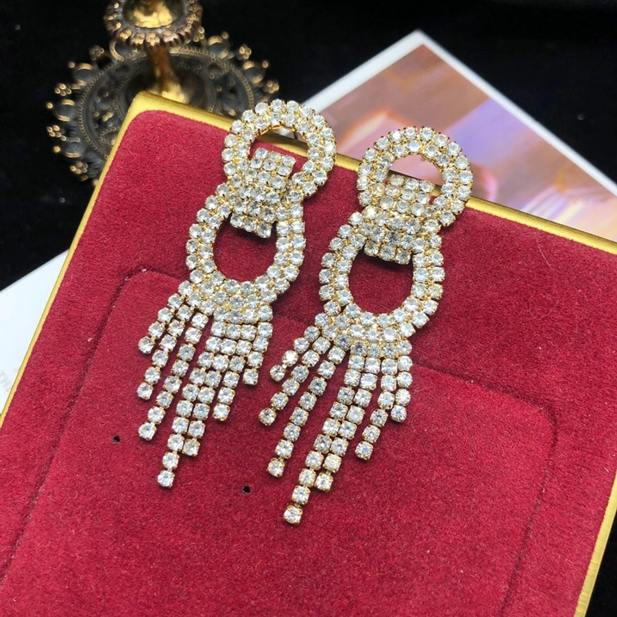 1 Pair Vintage Style Classic Style Geometric Inlay Copper Rhinestones Drop Earrings