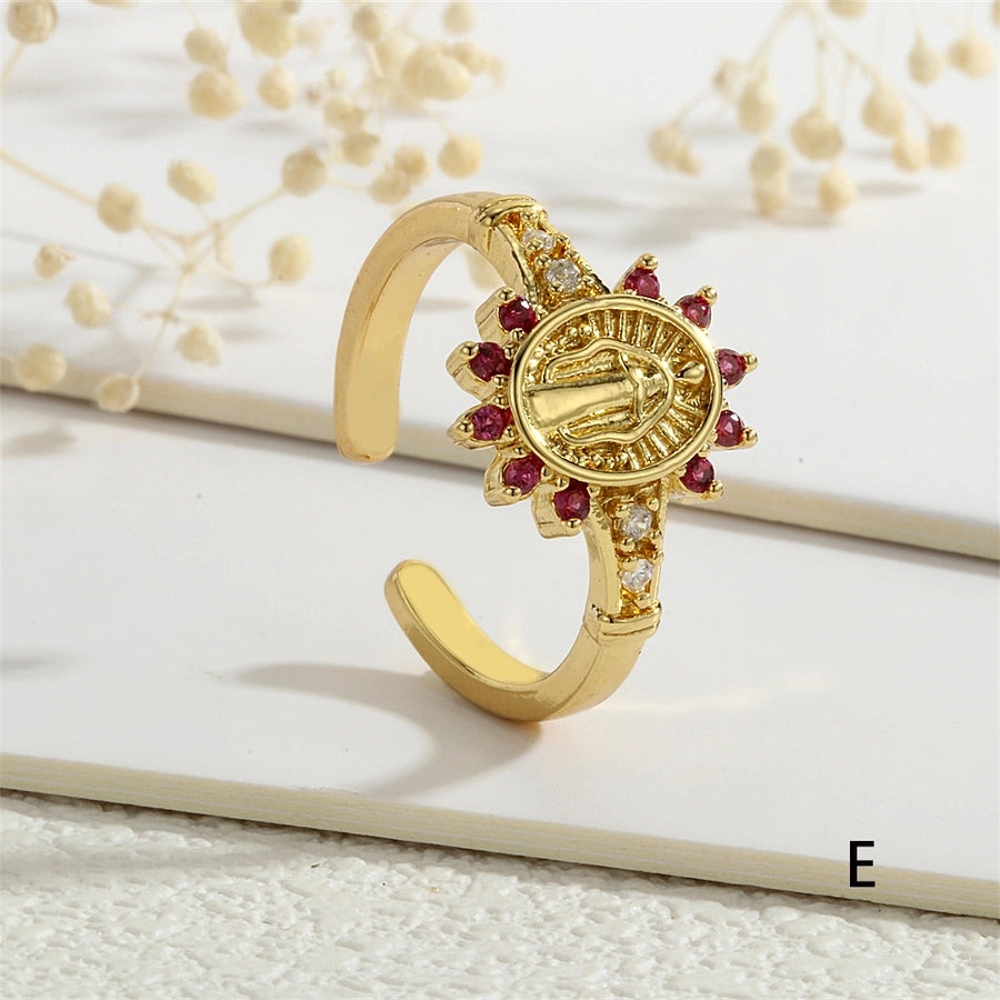 Copper Inlay Human Geometric Virgin Mary Zircon Open Rings