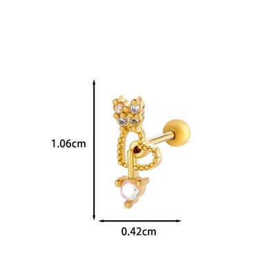 1 Piece IG Style Simple Style Korean Style Heart Shape Butterfly Bow Knot Inlay 316 Stainless Steel  Copper Zircon Ear Studs