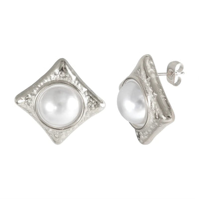 Jewelry IG Style Simple Style Commute Rhombus 304 Stainless Steel Pearl Inlay Rings Earrings Necklace