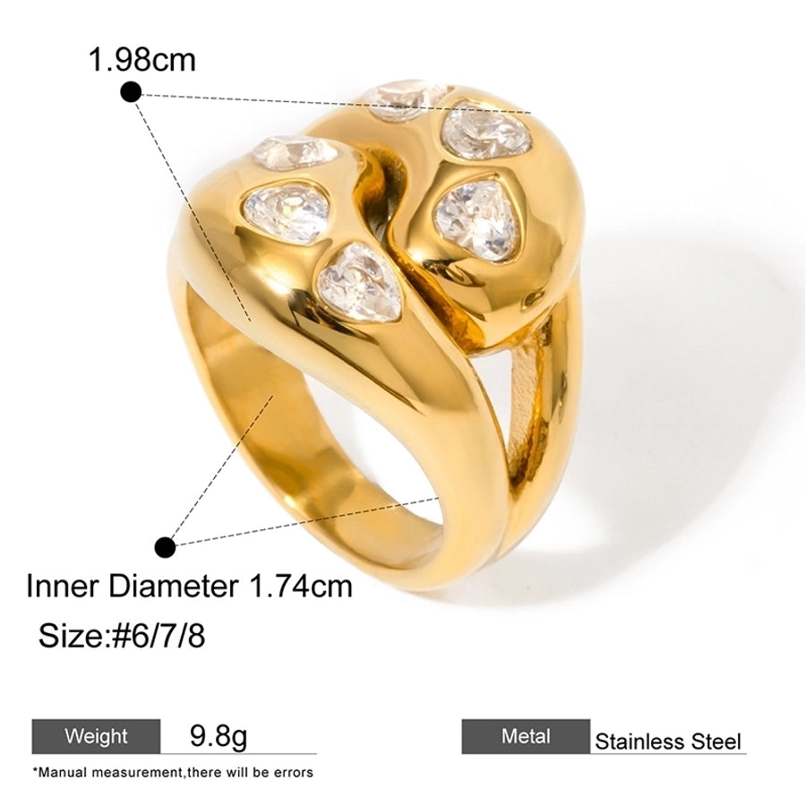 Jewelry Elegant Irregular Heart Shape 304 Stainless Steel Zircon Criss Cross Inlay Rings