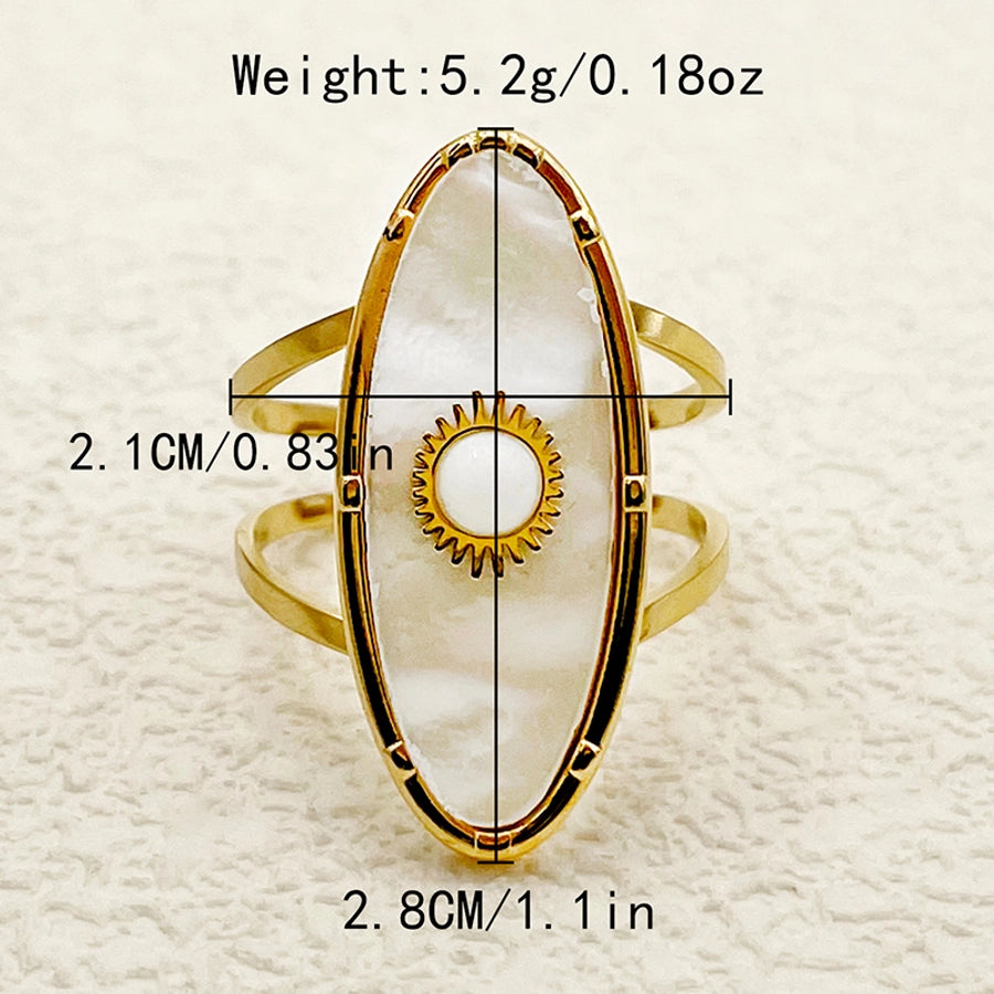 Jewelry Elegant Vacation Simple Style Sun Square Oval 304 Stainless Steel Shell 14K Gold Plated Inlay Open Rings