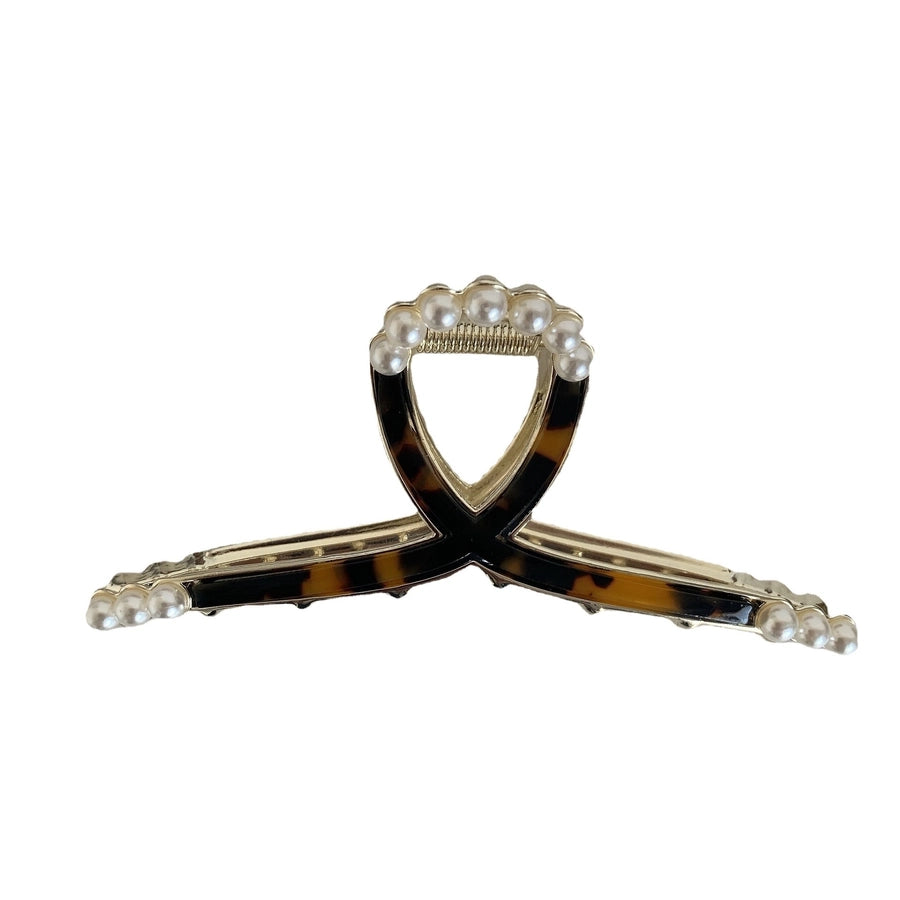 elegant geometric metal inlay artificial pearls hair claws