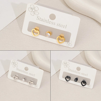 1 Set Sweet Simple Style Geometric Heart Shape Polishing Hollow Out Inlay 304 Stainless Steel Zircon 18K Gold Plated Ear Studs