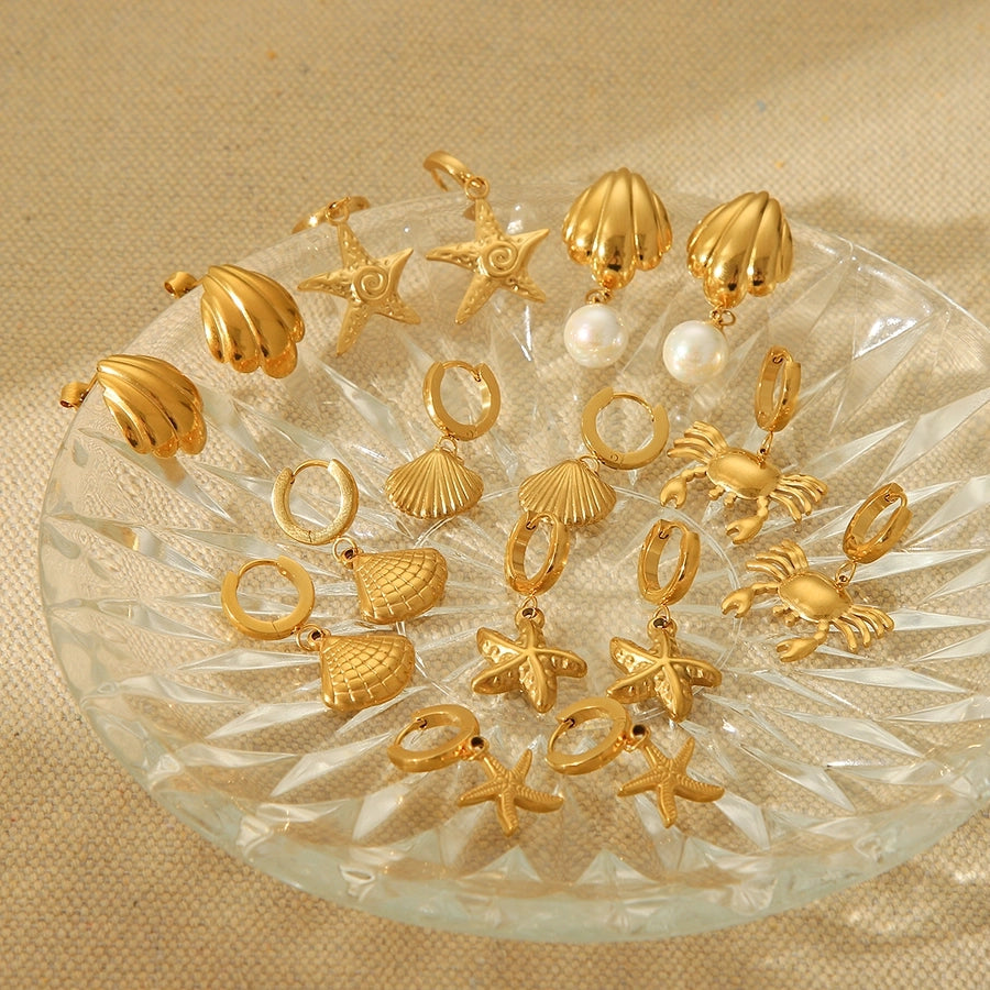 1 Pair IG Style French Style Starfish Crab Shell 304 Stainless Steel Titanium Steel 18K Gold Plated Drop Earrings Ear Studs