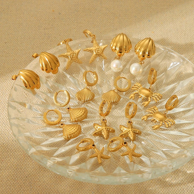 1 Pair IG Style French Style Starfish Crab Shell 304 Stainless Steel Titanium Steel 18K Gold Plated Drop Earrings Ear Studs