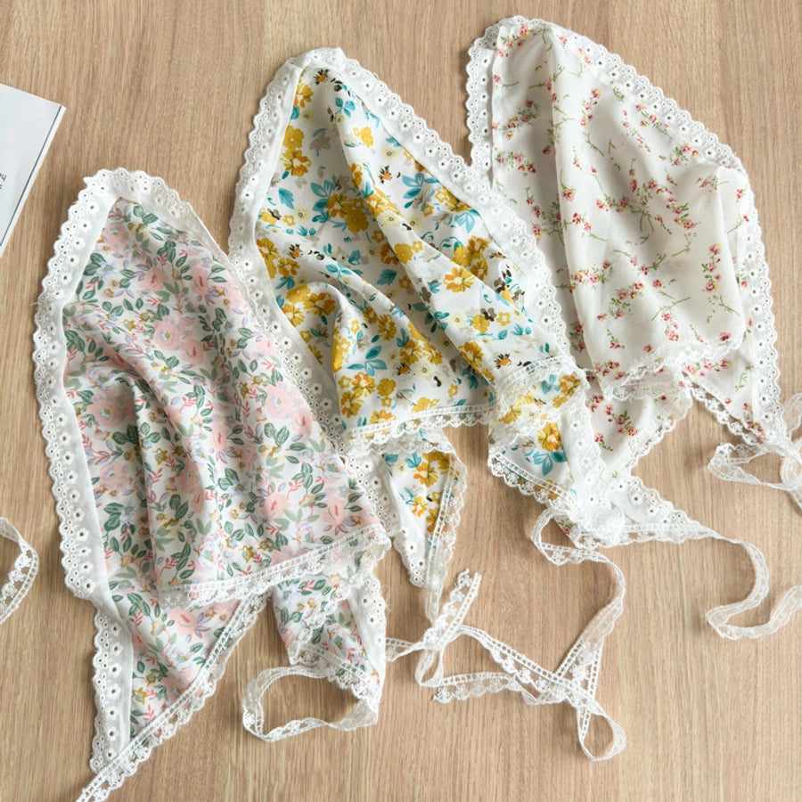 Three-State New Fresh Lace Edge Triangular Binder Small Floral Daisy Headcloth Long Summer Outing Hair Accessories