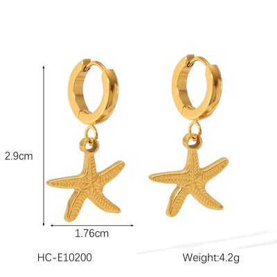 1 Pair IG Style French Style Starfish Crab Shell 304 Stainless Steel Titanium Steel 18K Gold Plated Drop Earrings Ear Studs