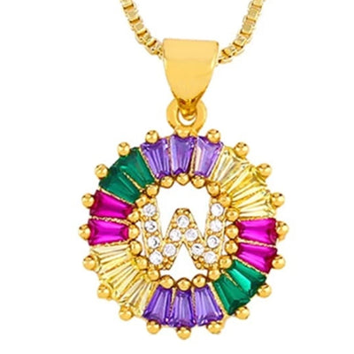 Copper 18K Gold Plated Plating Inlay Letter Zircon Pendant Necklace