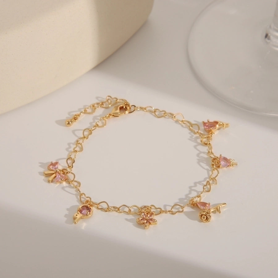 Copper 14K Gold Plated Inlay Sun rose flower Bow Knot Zircon Bracelets Necklace