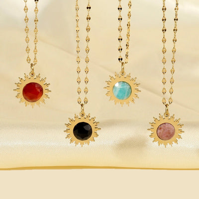 Jewelry Retro French Style Geometric Titanium Steel Natural Stone 14K Gold Plated Plating Pendant Necklace