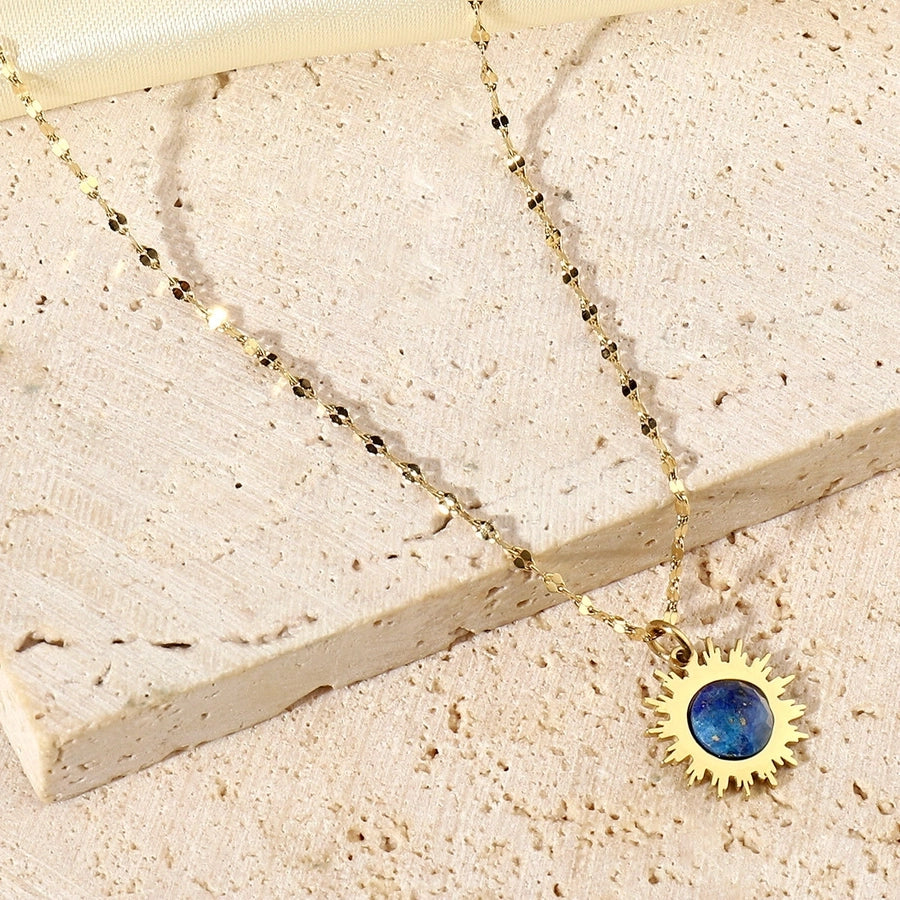 Jewelry Retro French Style Geometric Titanium Steel Natural Stone 14K Gold Plated Plating Pendant Necklace