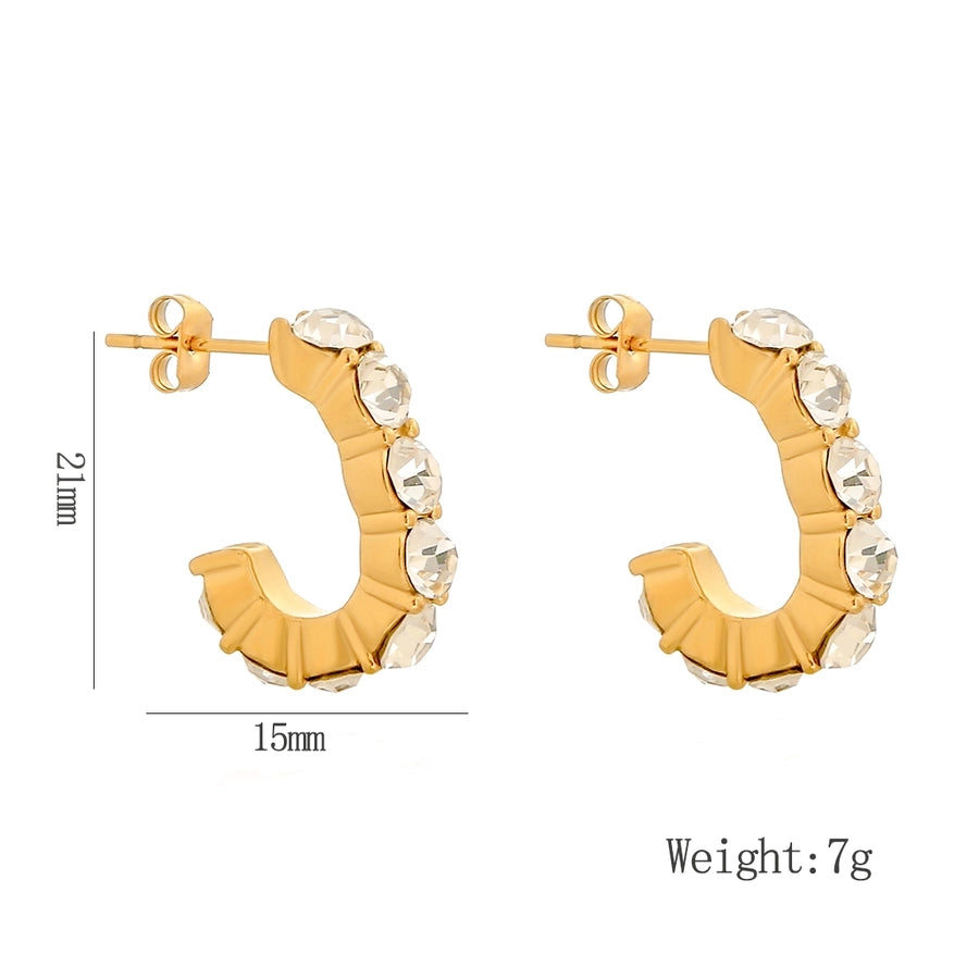 1 Pair Elegant C Shape 316 Stainless Steel  18K Gold Plated Ear Studs