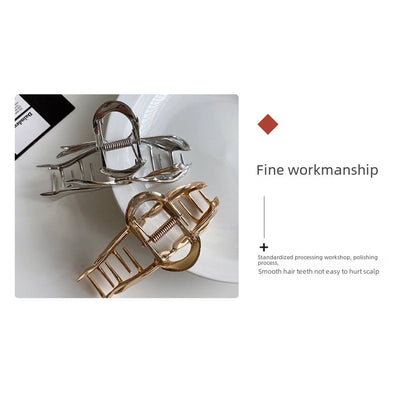 Ribbon bow hairpin for women  new back head clip shark clip high-end silver metal clip hairpin