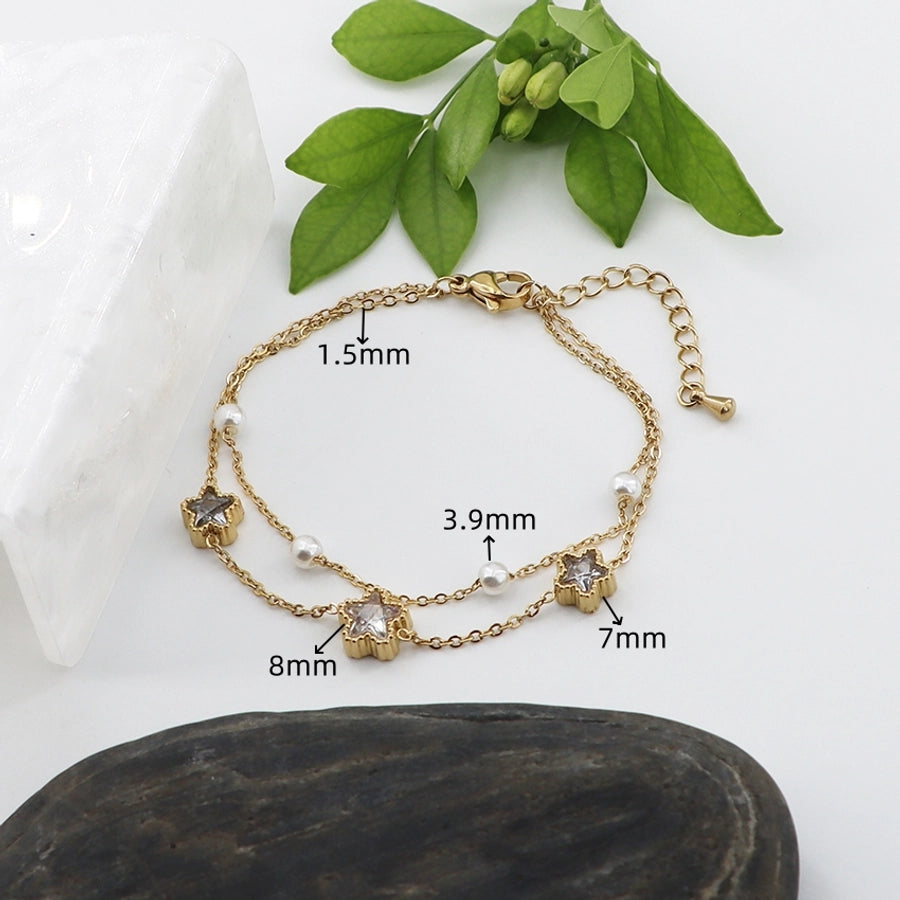 Basic Simple Style Star 304 Stainless Steel Gold Plated Artificial Gemstones Stainless Steel Bracelets In Bulk