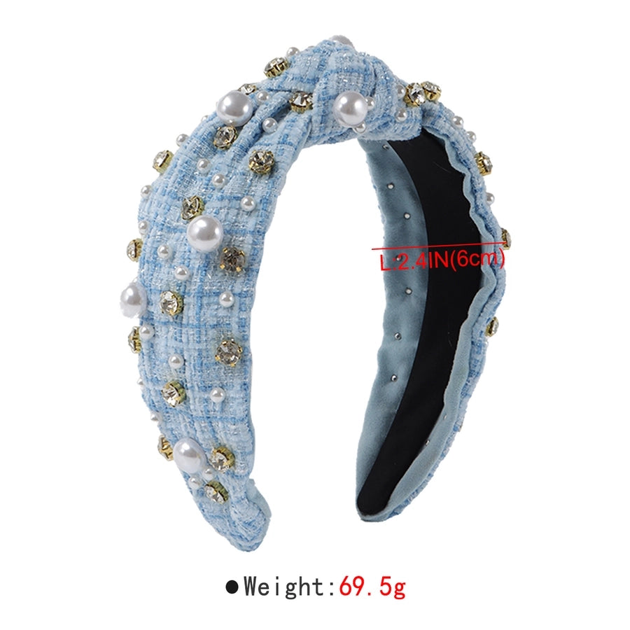 elegant color block imitation pearl cloth inlay pearl hair band