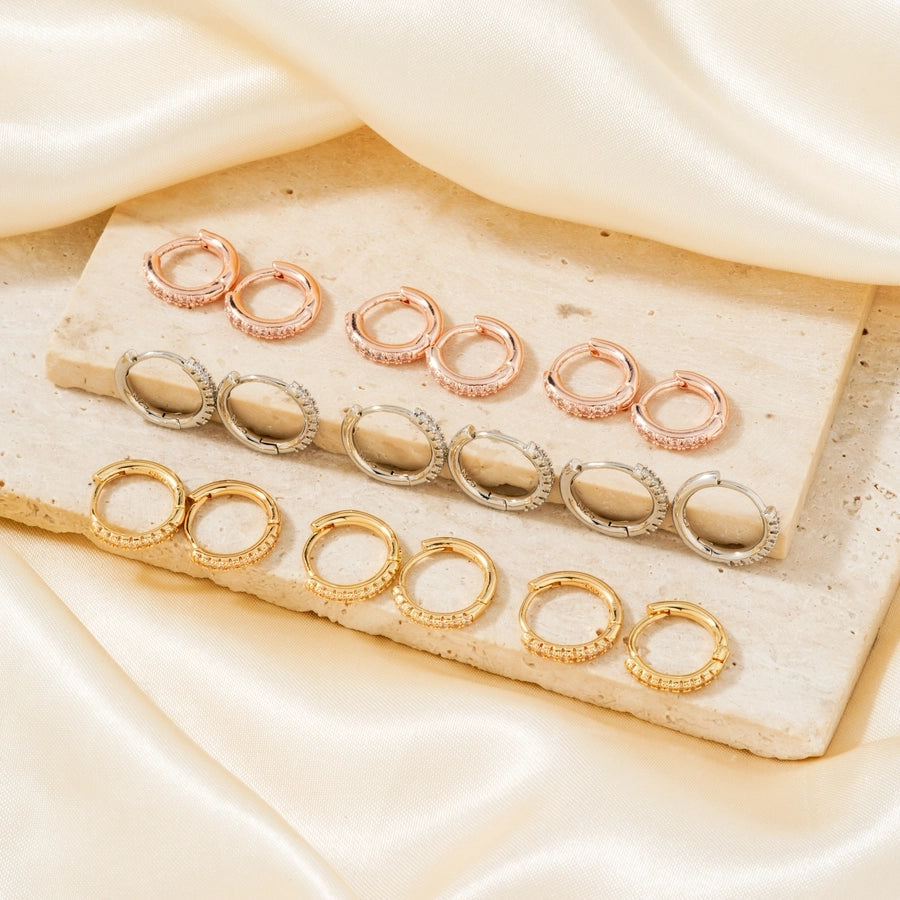 1 Pair Casual Elegant Lady Round Inlay Copper Zircon Rhodium Plated Earrings