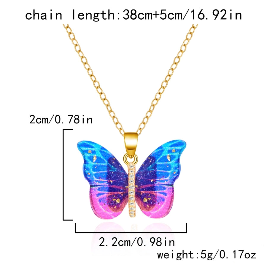 Jewelry Elegant Cute Classic Style Butterfly 201 Stainless Steel Resin Copper Zircon Inlay Pendant Necklace