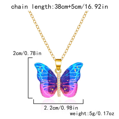 Jewelry Elegant Cute Classic Style Butterfly 201 Stainless Steel Resin Copper Zircon Inlay Pendant Necklace
