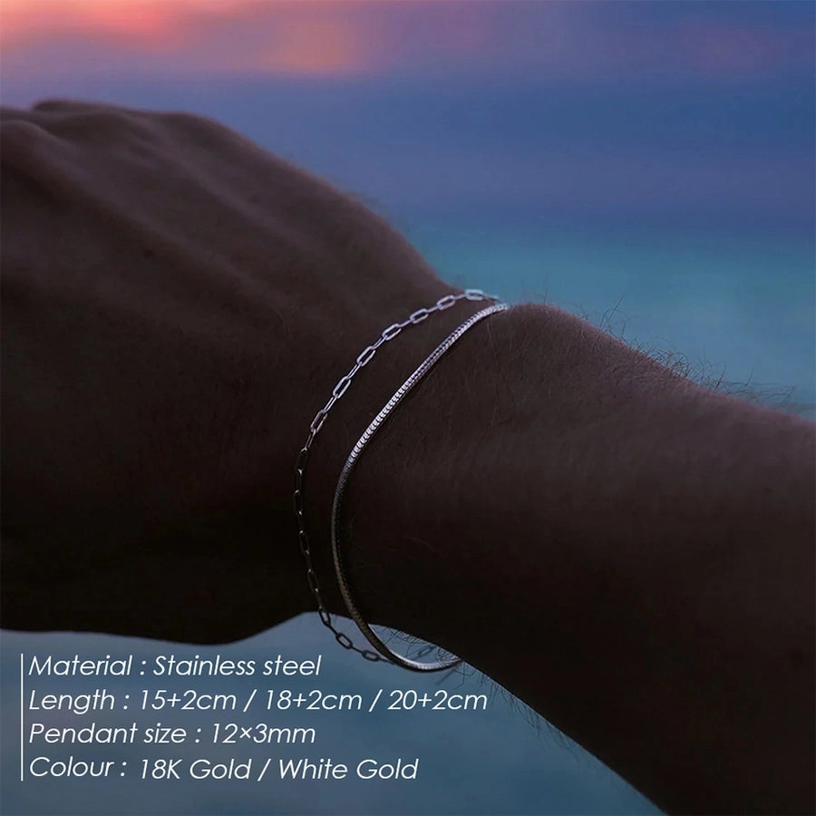 Simple Style Classic Style Paper Clip 304 Stainless Steel Paperclip Chain Bracelets In Bulk