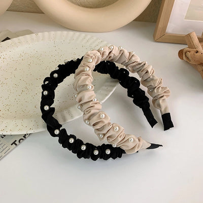 korean new pearl broken hair band female summer new hairpin pleated hair tie all-match out hair pressing headdress