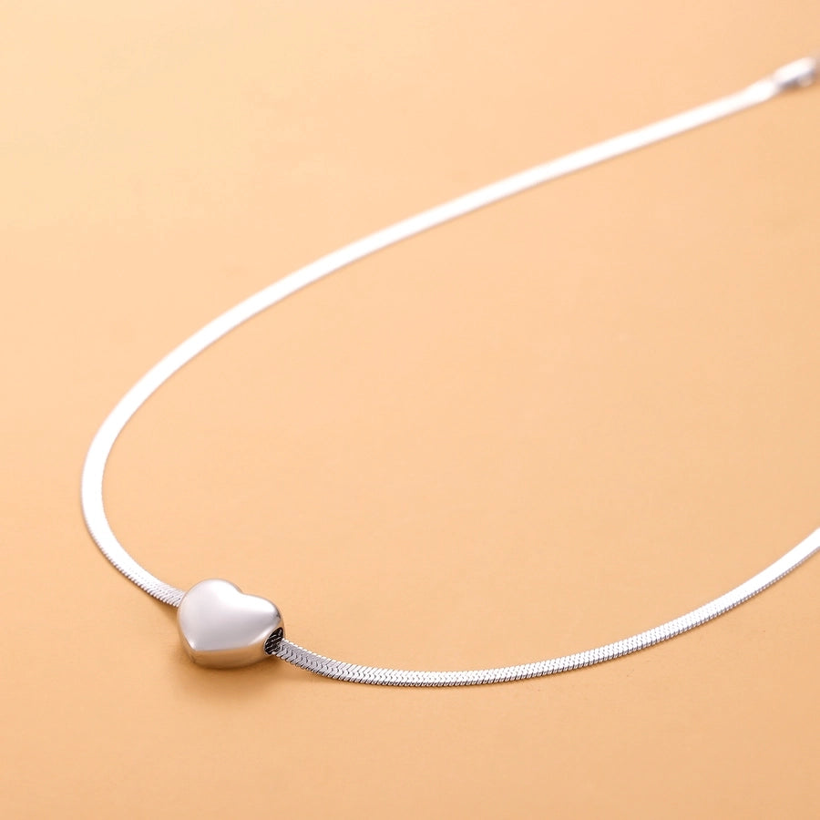 Jewelry Simple Style Heart Shape 304 Stainless Steel Zircon 18K Gold Plated Pendant Necklace