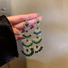 1 pair retro geometric heart shape bow knot alloy rhinestones drop earrings