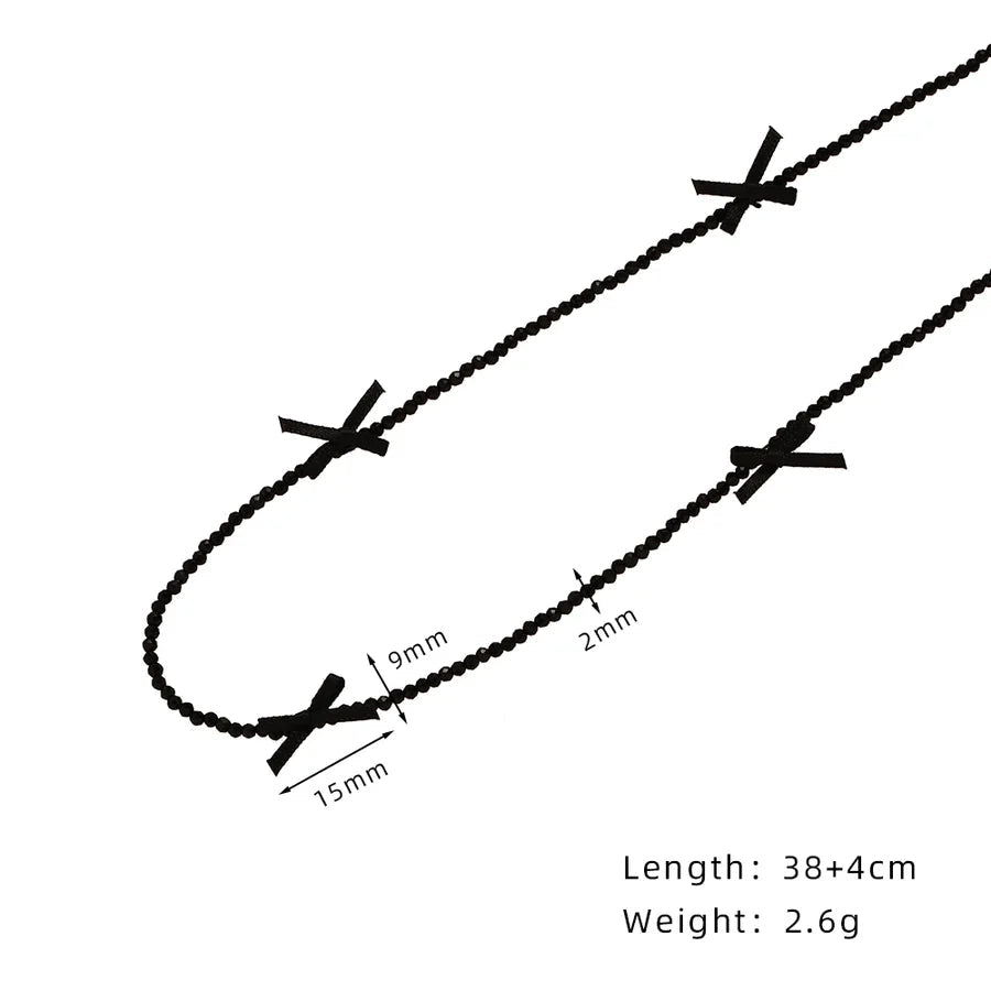 Jewelry Cute Bow Knot 304 Stainless Steel Cloth Glass Beaded Handmade Necklace