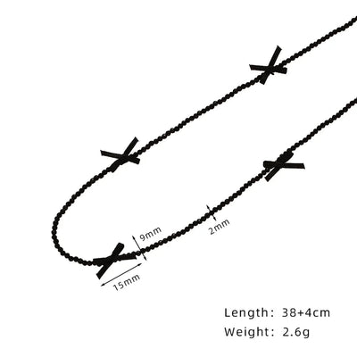 Jewelry Cute Bow Knot 304 Stainless Steel Cloth Glass Beaded Handmade Necklace