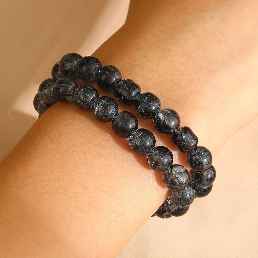 Fashion Simple Style Colored Glazing Bead Bracelet  Hot Sale Crystal Ice Broken Hot Flower Shining Beaded Stretch Bracelet 1 Pair