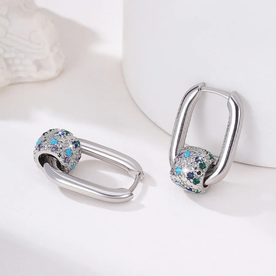 1 Pair Elegant Retro Geometric Copper Zircon 14K Gold Plated Earrings