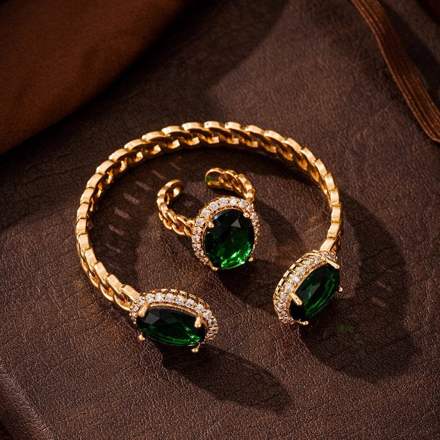 Jewelry Retro Oval Copper Zircon Rings Bracelets Jewelry Set