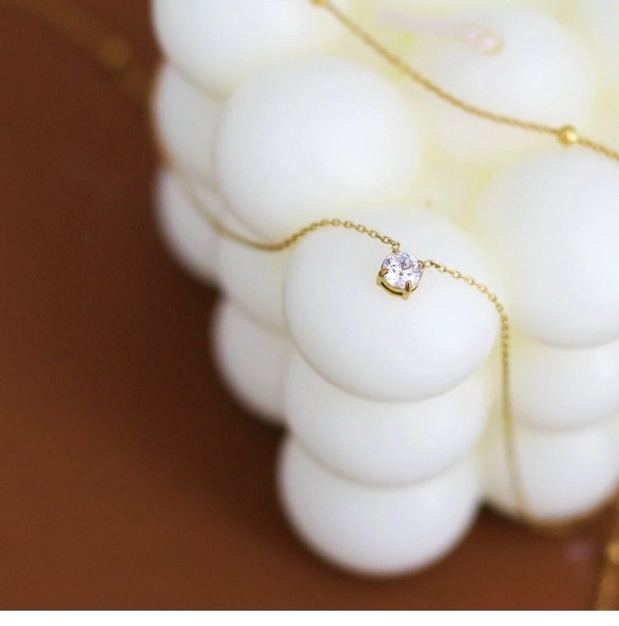 Jewelry Simple Style Round 304 Stainless Steel Zircon 18K Gold Plated Inlay Double Layer Necklaces