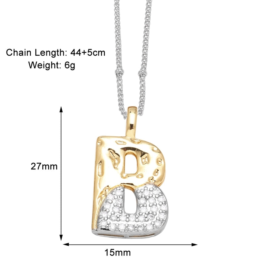Jewelry Modern Style Simple Style letter 201 Stainless Steel Copper Zircon 18K Gold Plated Mixed Metal Inlay Pendant Necklace