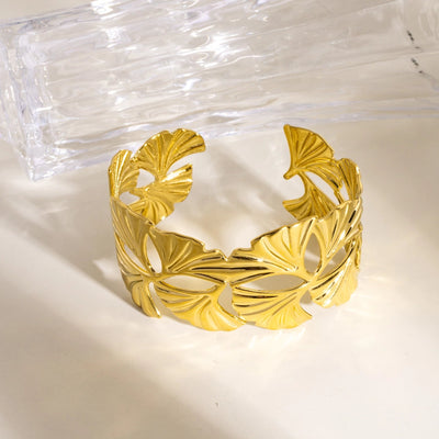 Exaggerated Ginkgo Leaf 304 Stainless Steel Bangle In Bulk