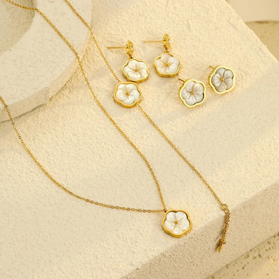 Jewelry Simple Style Flower 304 Stainless Steel Shell Zircon 18K Gold Plated Inlay Bracelets Earrings Necklace