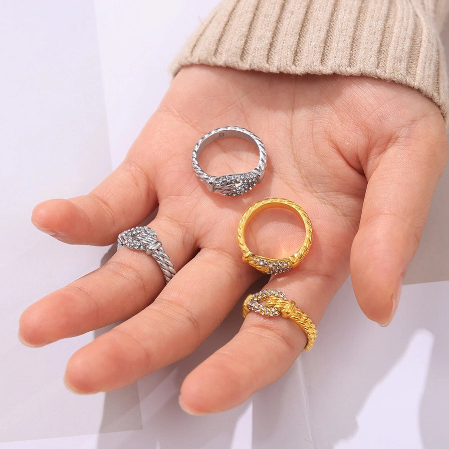 Jewelry Luxurious Modern Style U Shape Titanium Steel Zircon 18K Gold Plated Inlay Rings