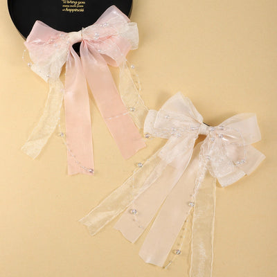 Women's IG Style Sweet Bow Knot Beaded Gauze Hair Clip