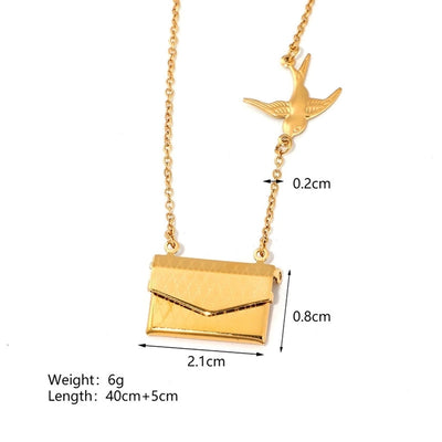 Jewelry IG Style envelope Heart Shape Titanium Steel Zircon Gold Plated Inlay Pendant Necklace