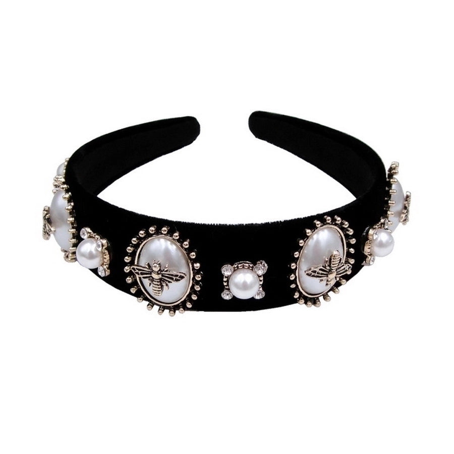 fashion flower bee alloy cloth inlay artificial pearls rhinestones hair band 1 piece