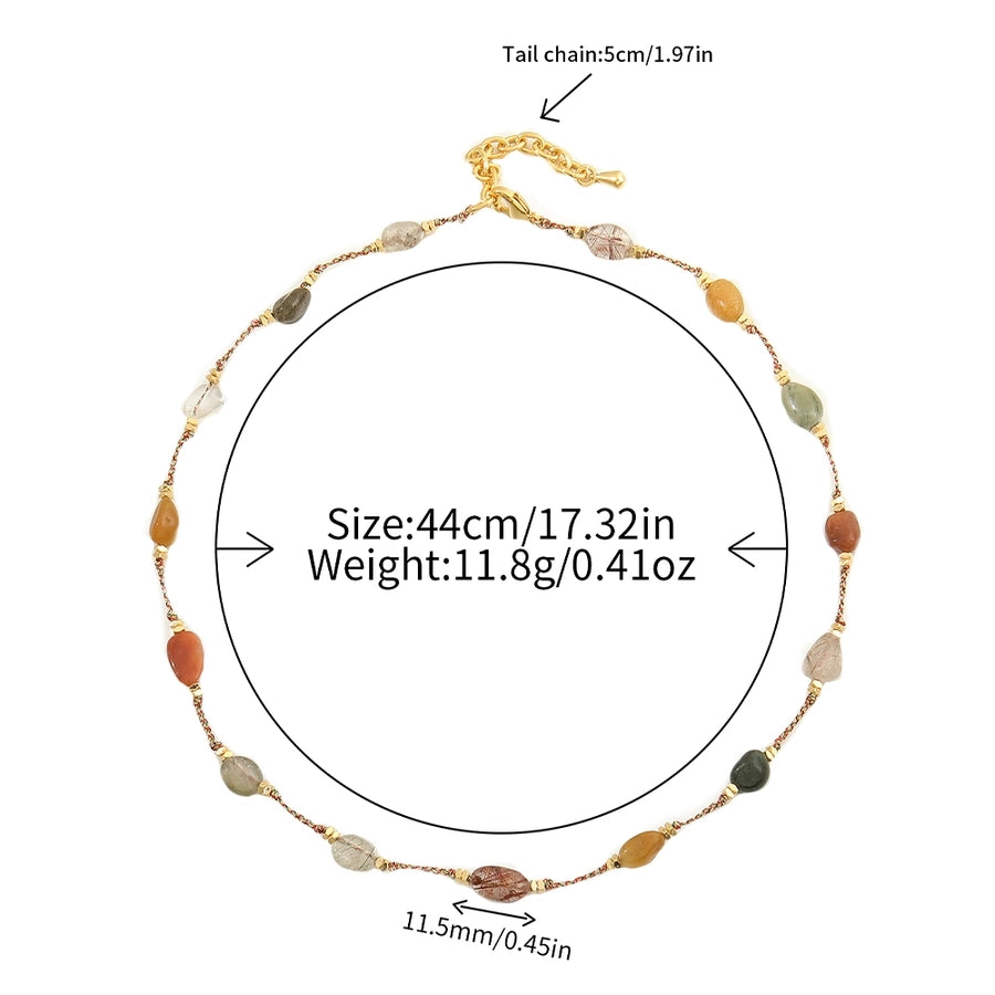 Casual Cute Commute Irregular 304 Stainless Steel natural stone Copper Woven Chain Necklace In Bulk